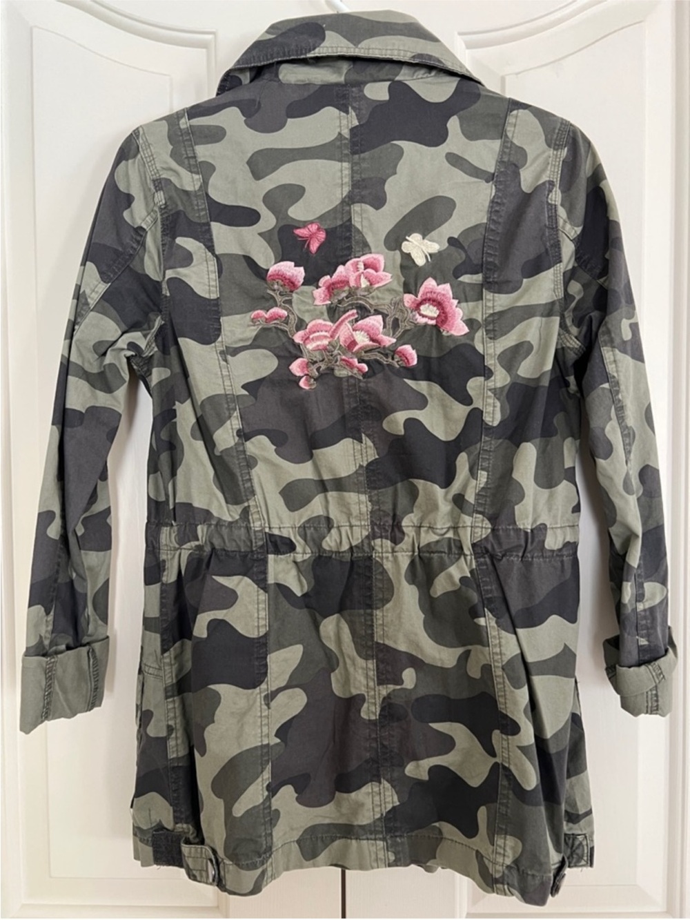Ashley By 26 International Green Camo Utility Jacket with Pink Floral Accent S - Picture 3 of 12